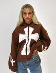 Brown Cross Zip Hoodie