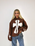 Brown Cross Zip Hoodie